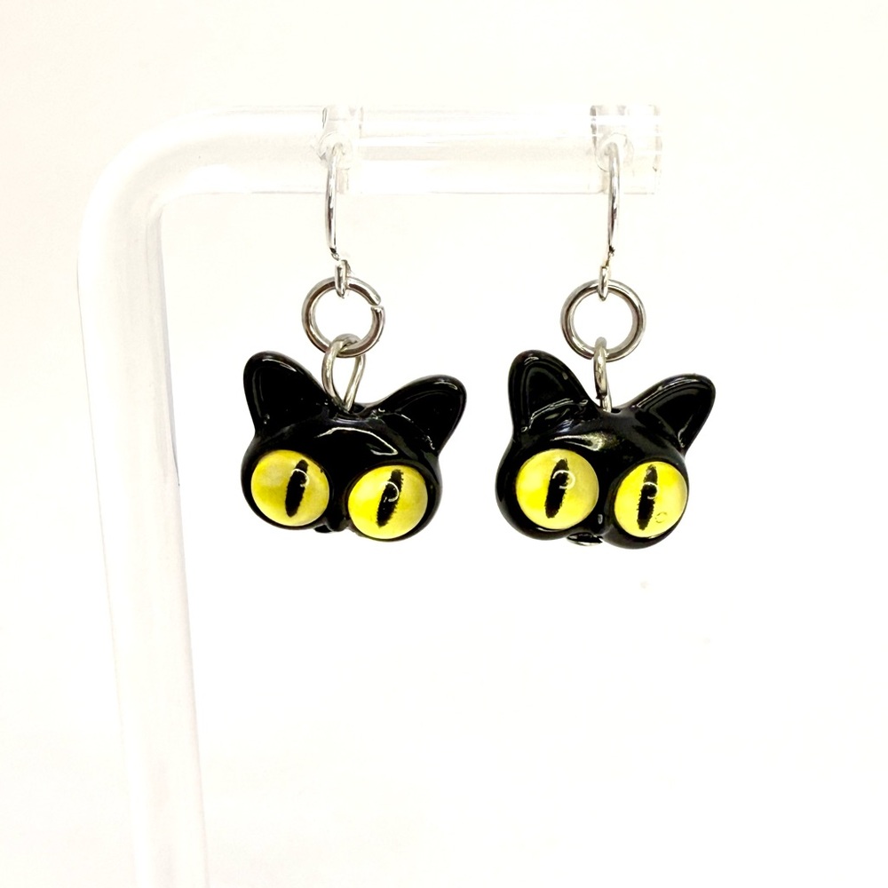 Hand crafted Black Cat Earrings